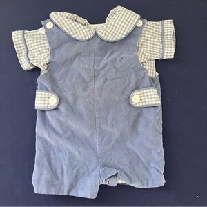 Remember Nguyen Baby Boy Corduroy Blue Shortalls With Checkered Peter Pan Shirt